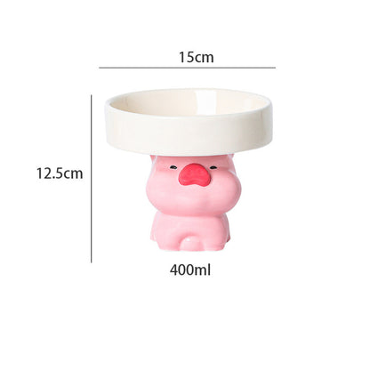Raised Cat Bowls Cat Food Bowls Elevated Animal Theme Cute Ceramic Cat Bowl For Indoor Cats Pet Slow Feeder Water Bowl Whisker Friendly Prevents Dark Chins Easy To Clean