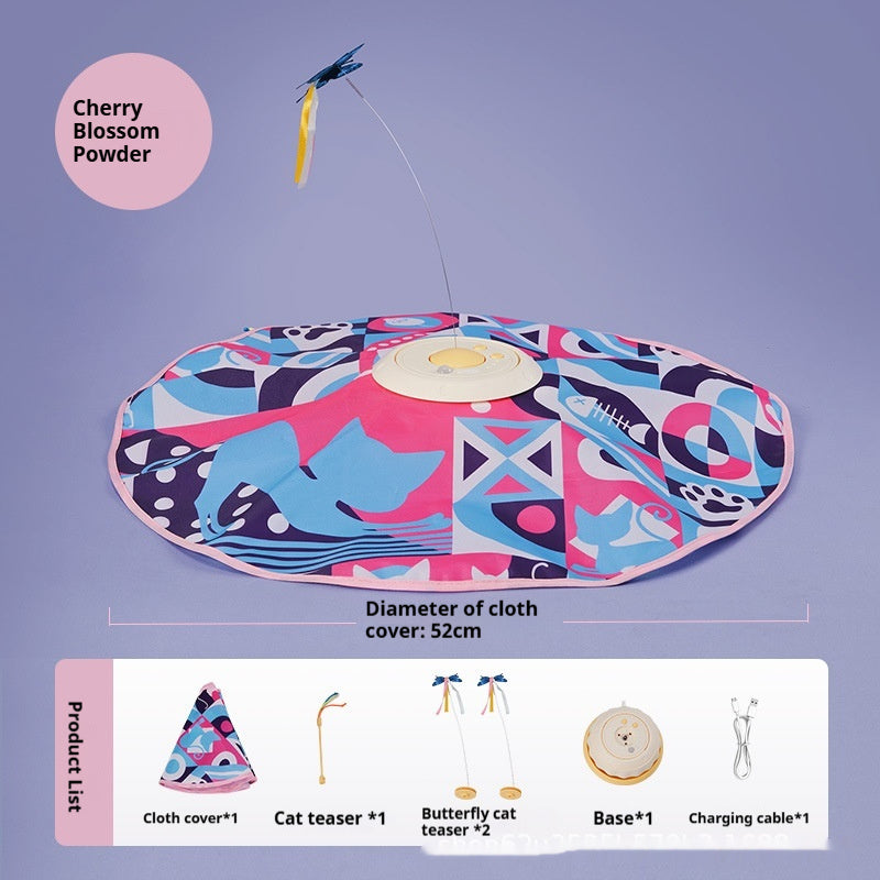 Pet Self-Hi Relieving Stuffy Electric Toy in cherry blossom powder color with various accessories on a 52cm cover.