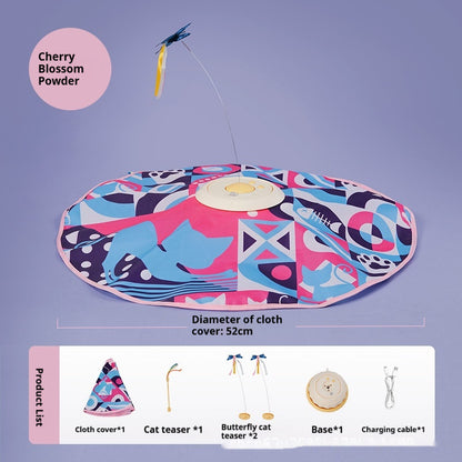 Pet Self-Hi Relieving Stuffy Electric Toy in cherry blossom powder color with various accessories on a 52cm cover.