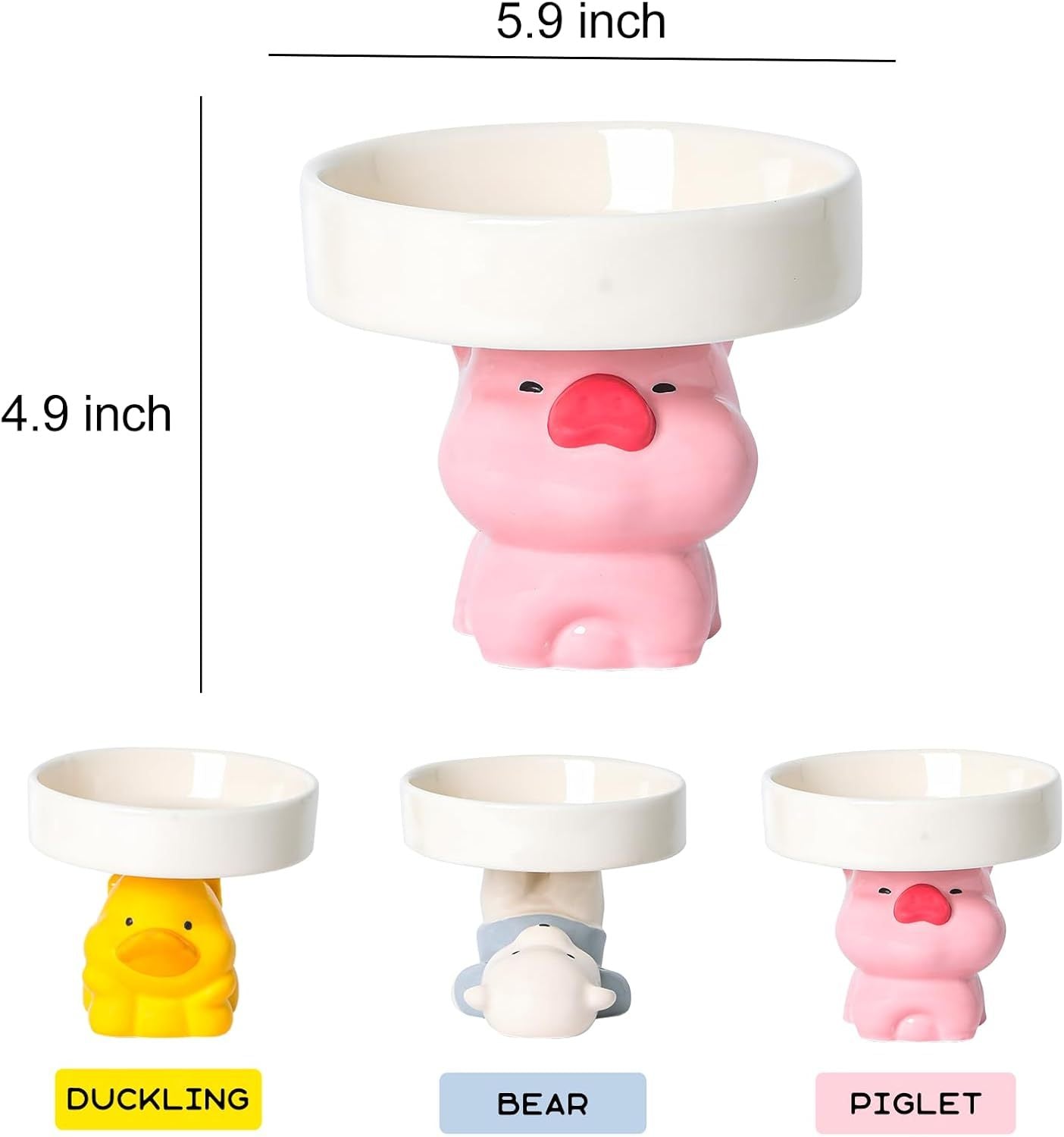 Raised Cat Bowls Cat Food Bowls Elevated Animal Theme Cute Ceramic Cat Bowl For Indoor Cats Pet Slow Feeder Water Bowl Whisker Friendly Prevents Dark Chins Easy To Clean