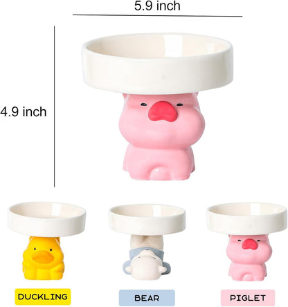 Raised Cat Bowls Cat Food Bowls Elevated Animal Theme Cute Ceramic Cat Bowl For Indoor Cats Pet Slow Feeder Water Bowl Whisker Friendly Prevents Dark Chins Easy To Clean