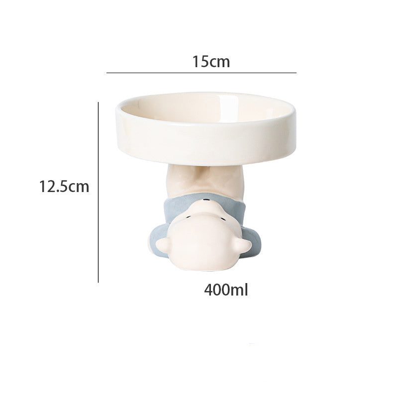 Raised Cat Bowls Cat Food Bowls Elevated Animal Theme Cute Ceramic Cat Bowl For Indoor Cats Pet Slow Feeder Water Bowl Whisker Friendly Prevents Dark Chins Easy To Clean