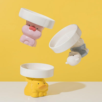 Raised Cat Bowls Cat Food Bowls Elevated Animal Theme Cute Ceramic Cat Bowl For Indoor Cats Pet Slow Feeder Water Bowl Whisker Friendly Prevents Dark Chins Easy To Clean