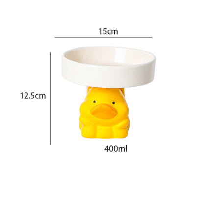 Raised Cat Bowls Cat Food Bowls Elevated Animal Theme Cute Ceramic Cat Bowl For Indoor Cats Pet Slow Feeder Water Bowl Whisker Friendly Prevents Dark Chins Easy To Clean