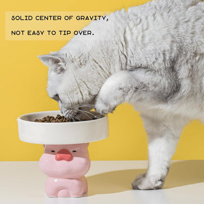 Raised Cat Bowls Cat Food Bowls Elevated Animal Theme Cute Ceramic Cat Bowl For Indoor Cats Pet Slow Feeder Water Bowl Whisker Friendly Prevents Dark Chins Easy To Clean